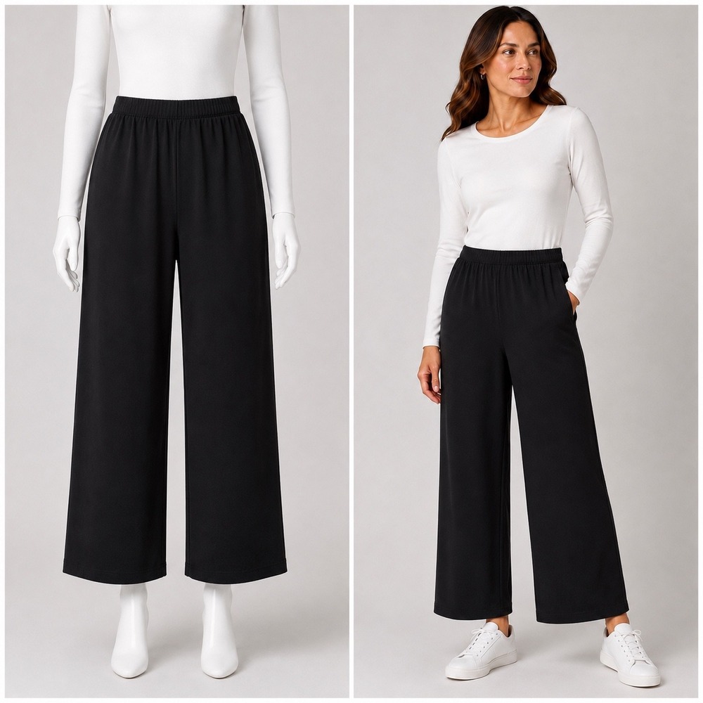Chicos Travelers Pants Women 2 L Short Black Straight Slinky Knit Pull On Flowy